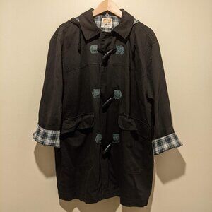 Now Now Club Unisex one size Hooded Duffle Coat Black with Plaid Lining